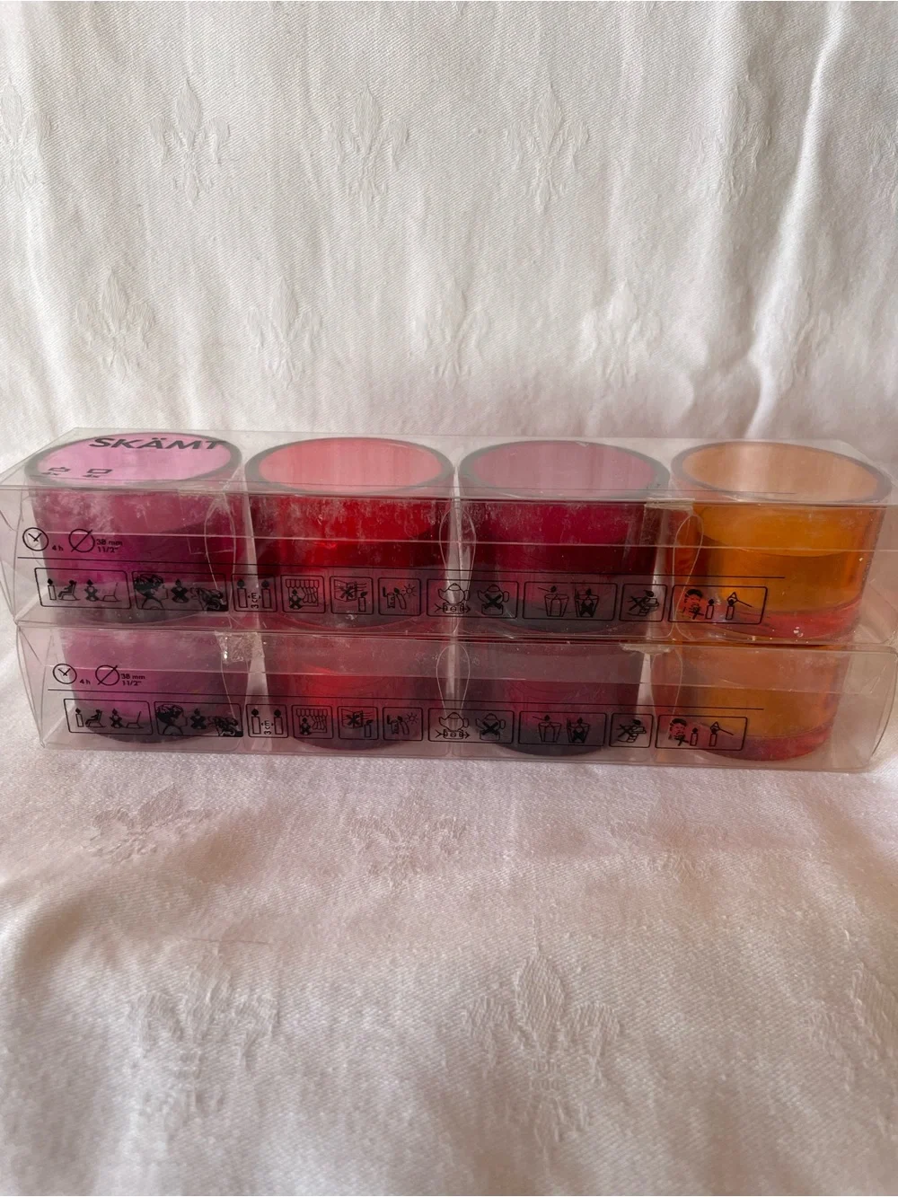IKEA SKÄMT Pastel Tea Light Candles in Pink, Red and Orange - 8